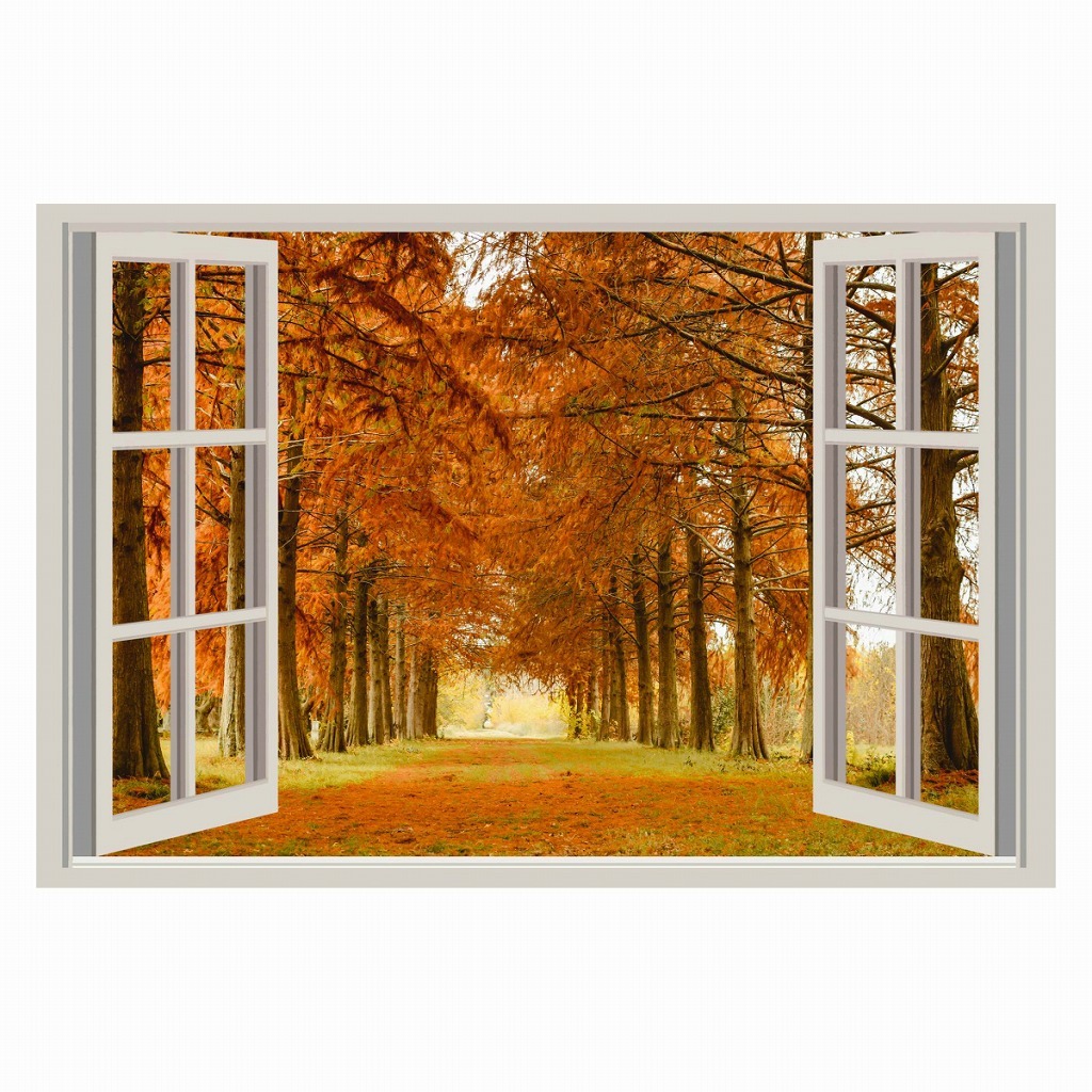 タペストリー もみじ 紅葉 コスモス イチョウ 秋 木 季節 風景 景色 窓