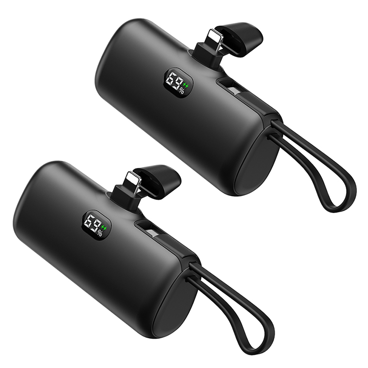 2点セット モバイルバッテリー iPhone 大容量 軽量 薄型 5000mAh 2台同時充電 急速充電 ケーブル内蔵 TypeC 2.1A充電 高速充電 タイプC 小型 ミニ 旅行 出張