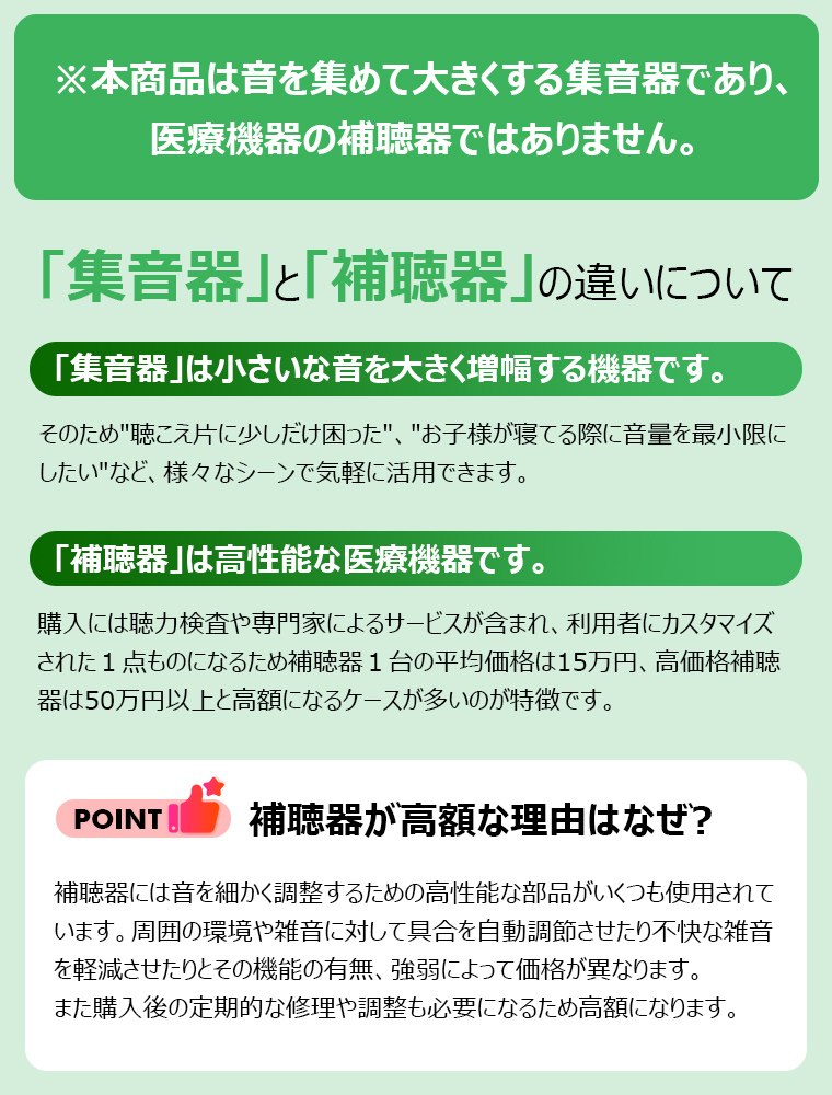 集音器 充電式「USB充電アダプタ付」耳かけタイプ 両耳/片耳 2個セット