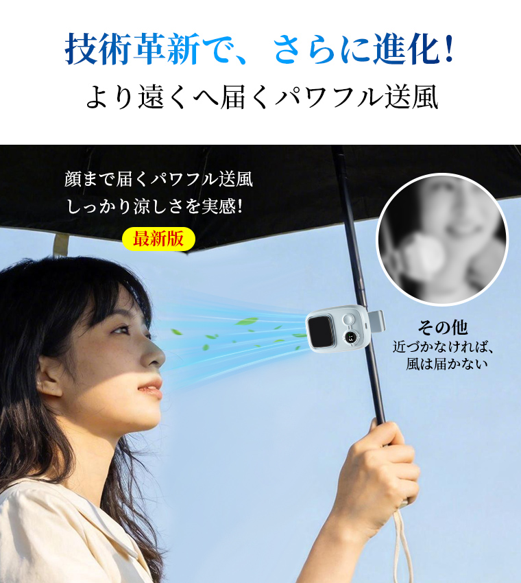 ＼15%OFFクーポン／ ハンディファン 日傘 冷却プレート 角度調整 扇風機 羽無し クリップ 卓上扇風機 小型 卓上 腰掛けファン USB充電式 手持ち 首掛け | LivelyLife | 15