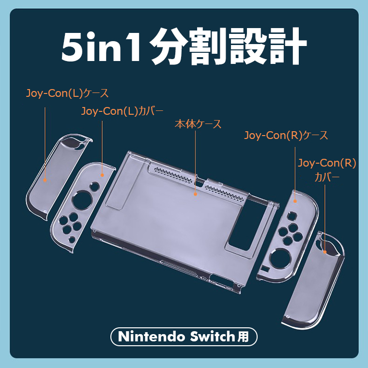 保護フィルム付き Nintendo Switch 有機ELモデル ケース 5in1 分体式 