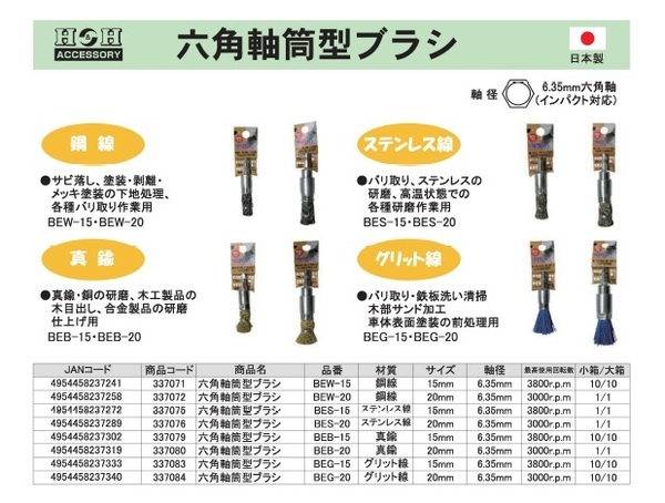 業務用25個セット) H＆H 六角軸筒型ブラシ/先端工具 〔バリ取り作業用