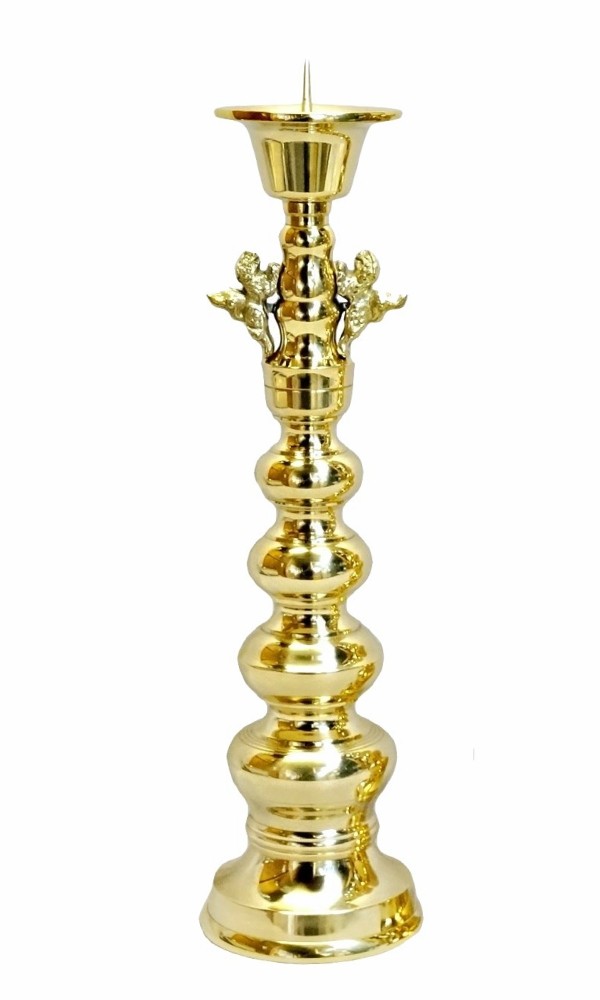 寺院仏具］ 中口火立(獅子付) 上磨 1尺8寸 【ローソク立】 : 仏壇