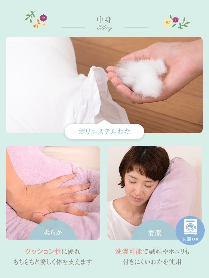 中身　ポリエステルわた　洗濯可能で繊維やホコリもつきにくいわたを使用