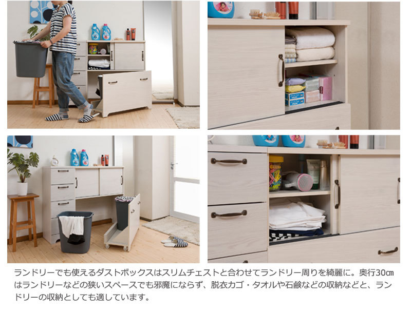 2分別ダストボックス付きキャビネット ホワイトウォッシュ カウンター