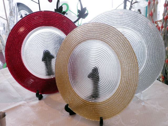 IVV 『HELIX』 3枚セット IVV イタリア製 ガラスプレート 皿 HELIX(ヘリックス) 31cm ゴールド