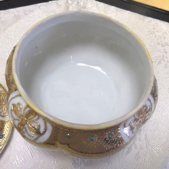 オールドノリタケ 蓋もの 金彩ジュエル湖畔図 メープルリーフ印 1891年