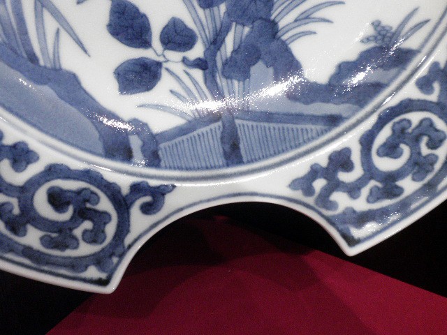 賞美堂 有田焼其泉 染付岩牡丹文髭皿 古伊万里 飾り皿 : リビングT&S