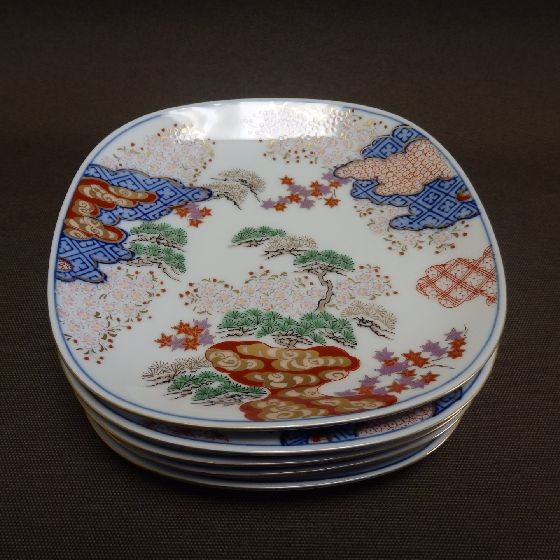 未使用高級美術 有田焼賞美堂 其泉 春秋文 銘々皿５客 有田焼 賞美堂 春秋文銘々皿揃え（5客）其泉 得トクセール