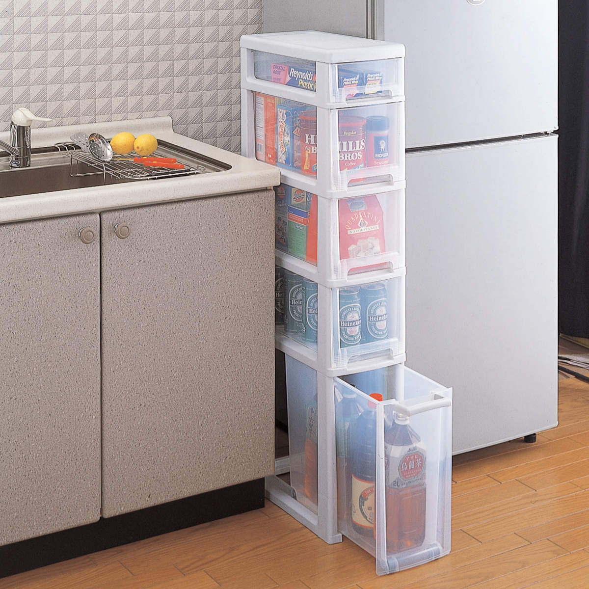 天馬 キッチンストッカー ファビエ ボトルストッカー 5段 幅22cm