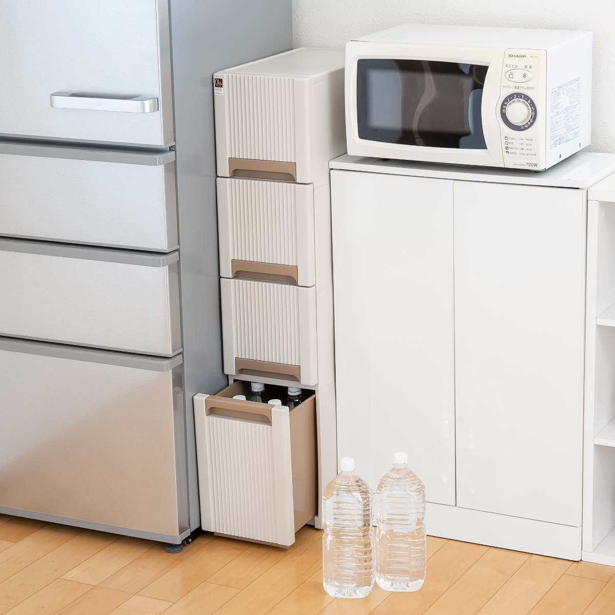 レンジ台　家電ストッカー　キッチン収納　スリムタイプ　送料無料 サンコープラスチック キッチンストッカー オーラ スリム 幅23.8cm 4段