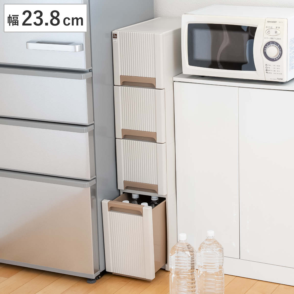 【特価商品】Hogdseirrs サンコープラスチック 日本製 すき間収納4段 サンコープラスチック キッチンストッカー オーラ スリム 幅23.8cm 4段