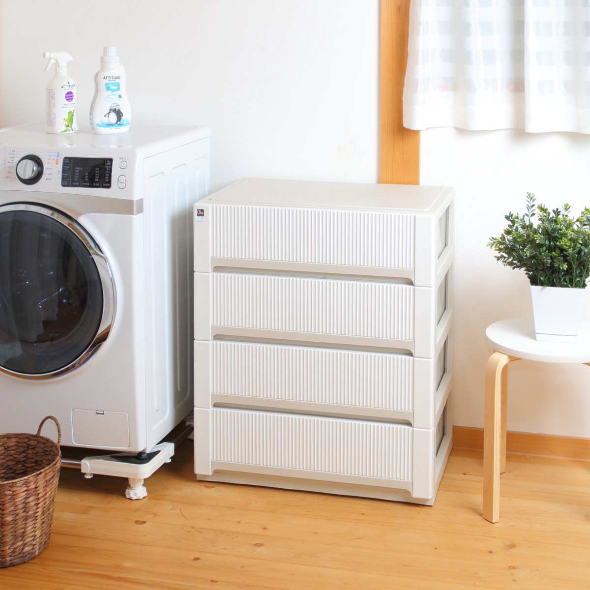 サンコープラスチック チェスト オーラ ワイド 浅型 4段 収納 （ 幅65