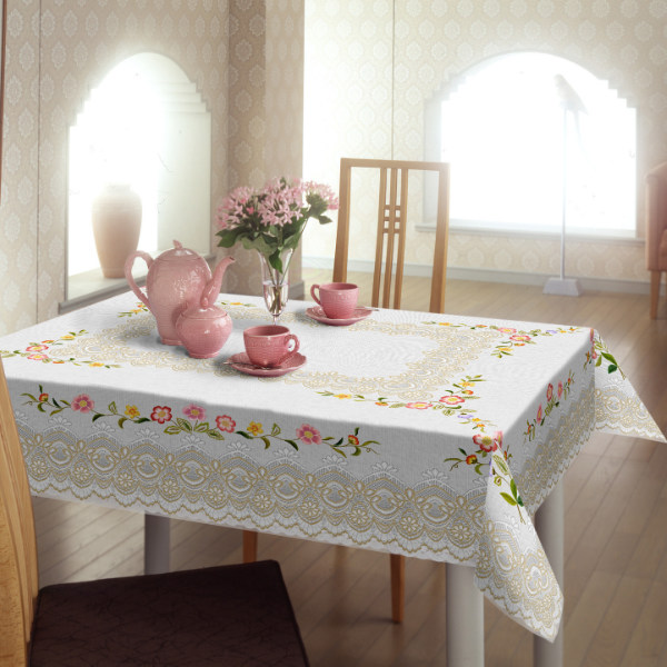 ハンドメイド テーブルクロス レッド×ホワイトレース 新品 テーブルクロス 120×150cm MGプリントレース ドーバー 樹脂製 日本製