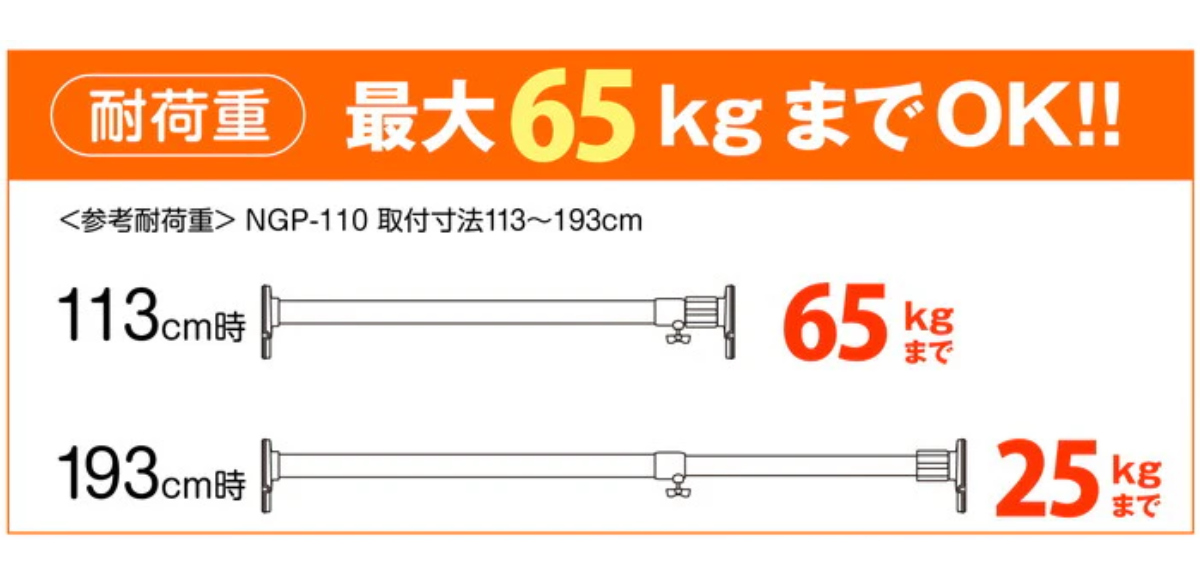 平安伸銅工業 突っ張り棒 取付幅：113〜193cm 大 突ぱりスーパー極太