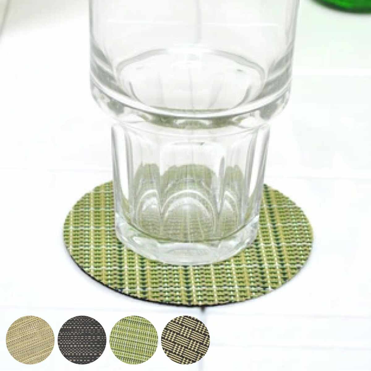 貫入グラス　丸コップ　冷酒　お盆　茶托コースター付 コースター 丸 10cm 撥水 ビニール （ 茶托 グラスマット キッチン雑貨