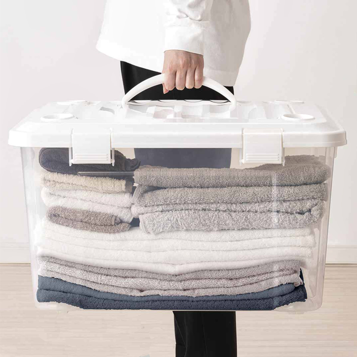 天馬 収納ボックス 幅58×奥行42×高さ34cm フタ付き 持ち手付き