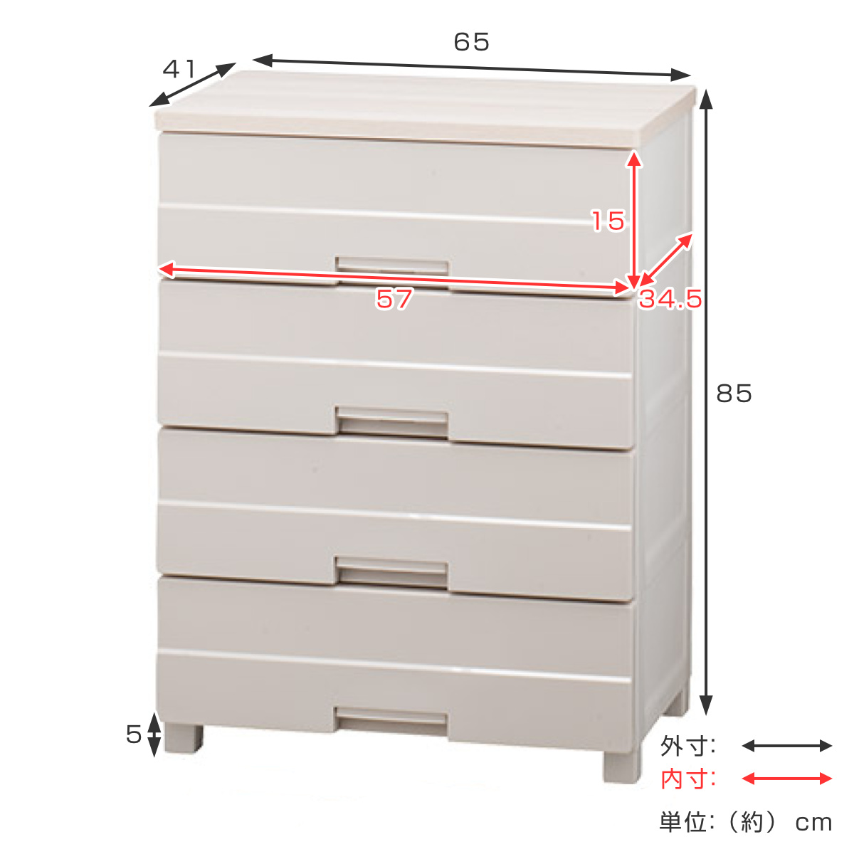 Fits チェスト プラスチック 4段 フィッツプラスイージー FE6504 幅