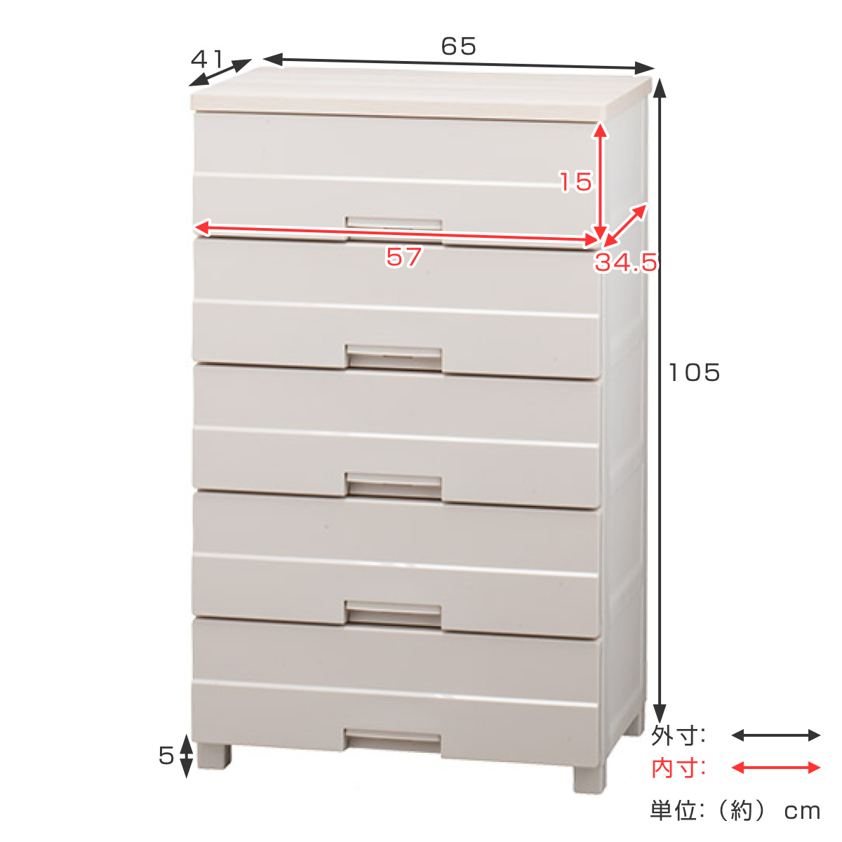 Fits チェスト プラスチック 5段 フィッツプラスイージー FE6505 幅