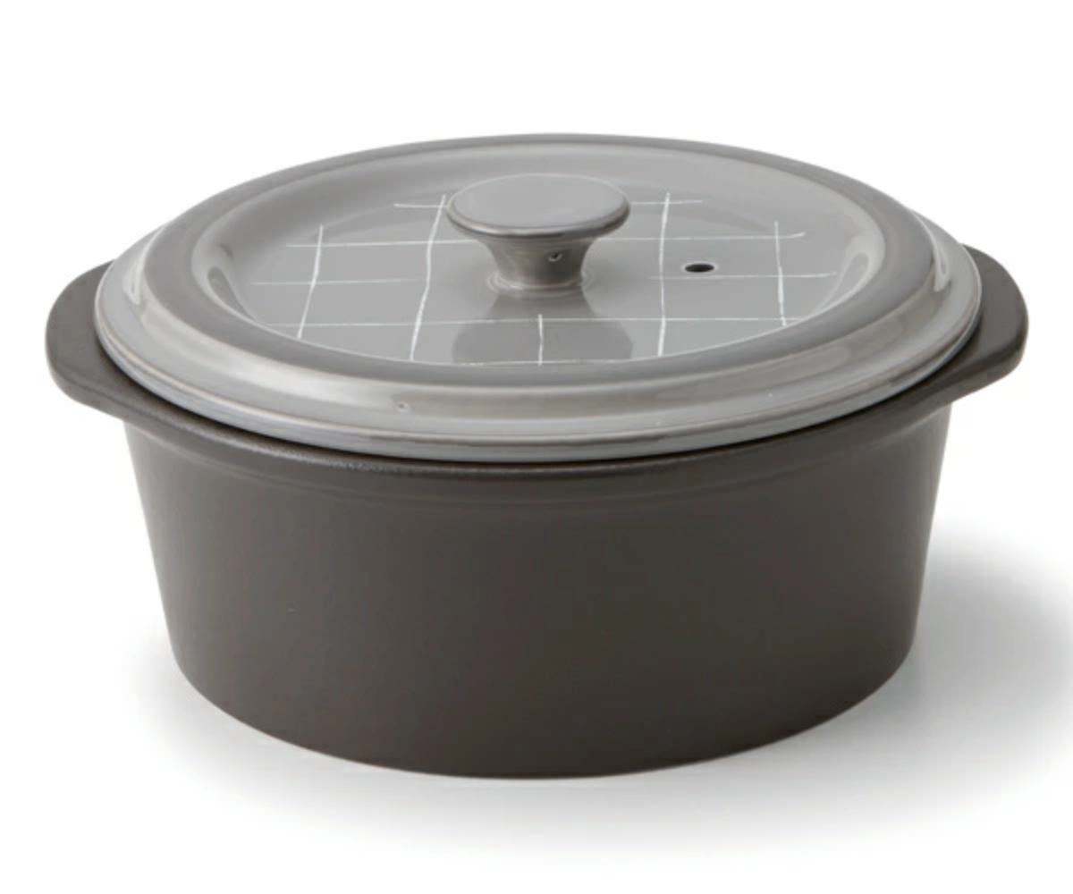 送料込み　土鍋取っ手付き 日常茶飯器 黒 7.5号 持ち手なし 浅型土鍋 24cm すき焼き鍋 宝