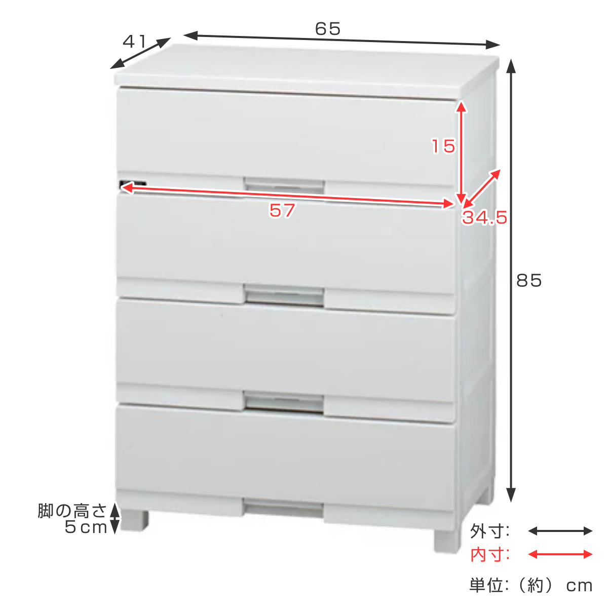 チェスト フィッツプラス プレミアム 4段 幅65×奥行41×高さ85cm FP6504 （ Fits プラスチック 引き出し サイドチェスト タンス  ） :262861:リビングート ヤフー店 - 通販 - Yahoo!ショッピング