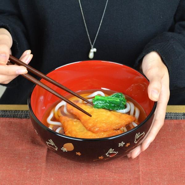 宮本産業 麺どんぶり 黒 夢うさぎ 食洗機対応 プラスチック製 （ 和