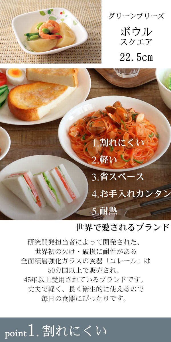 パール金属 ボウル 23cm コレール CORELLE スクエア 白 食器 皿 角皿