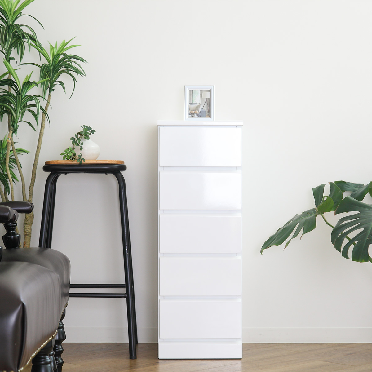 クロシオ スリムチェスト 5段 鏡面仕上げ 幅30cm （ 収納 チェスト