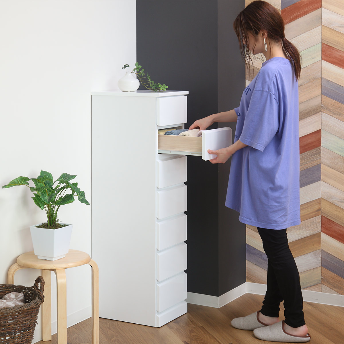 クロシオ スリムチェスト 7段 鏡面仕上げ 幅30cm （ 収納 チェスト