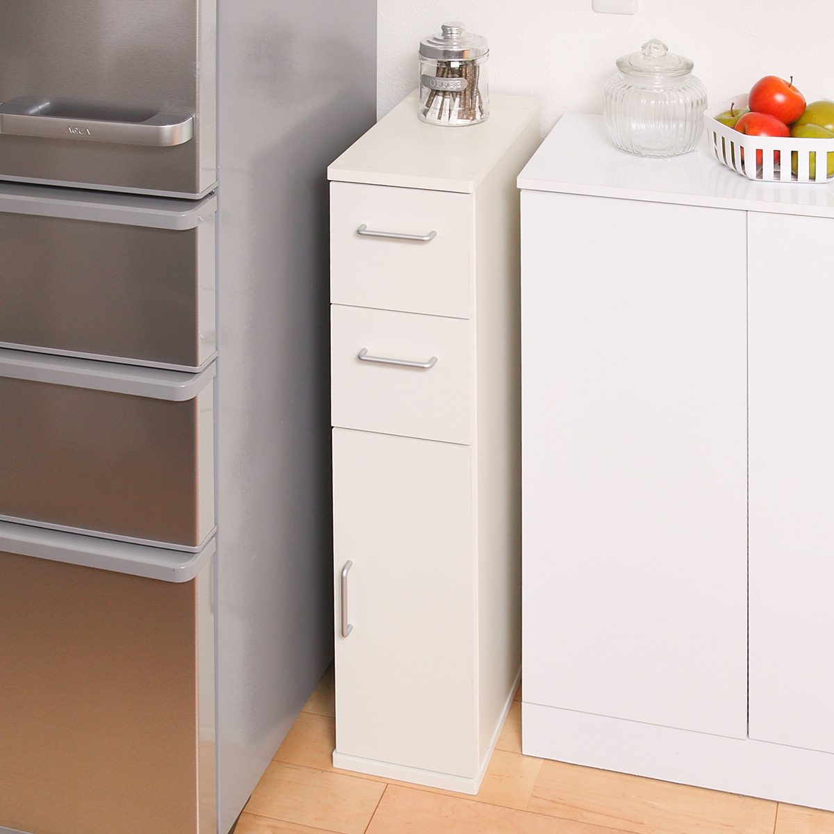 朝日木材加工 キッチン収納 すき間収納 スリムチェスト 引出し 2段 木