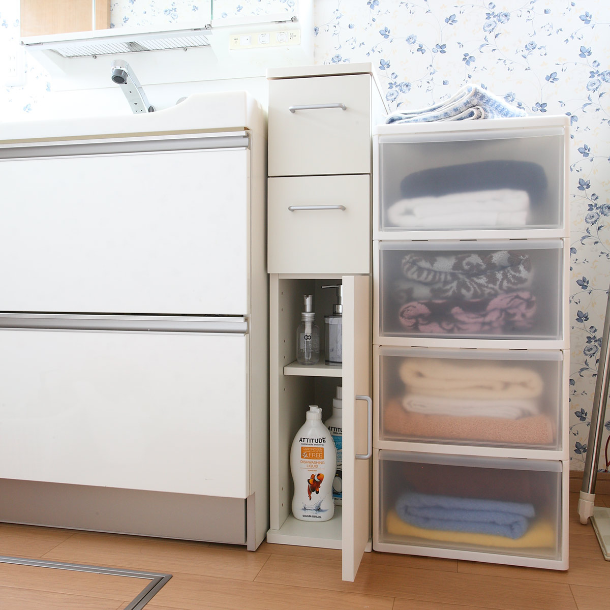 朝日木材加工 キッチン収納 すき間収納 スリムチェスト 引出し 2段 木