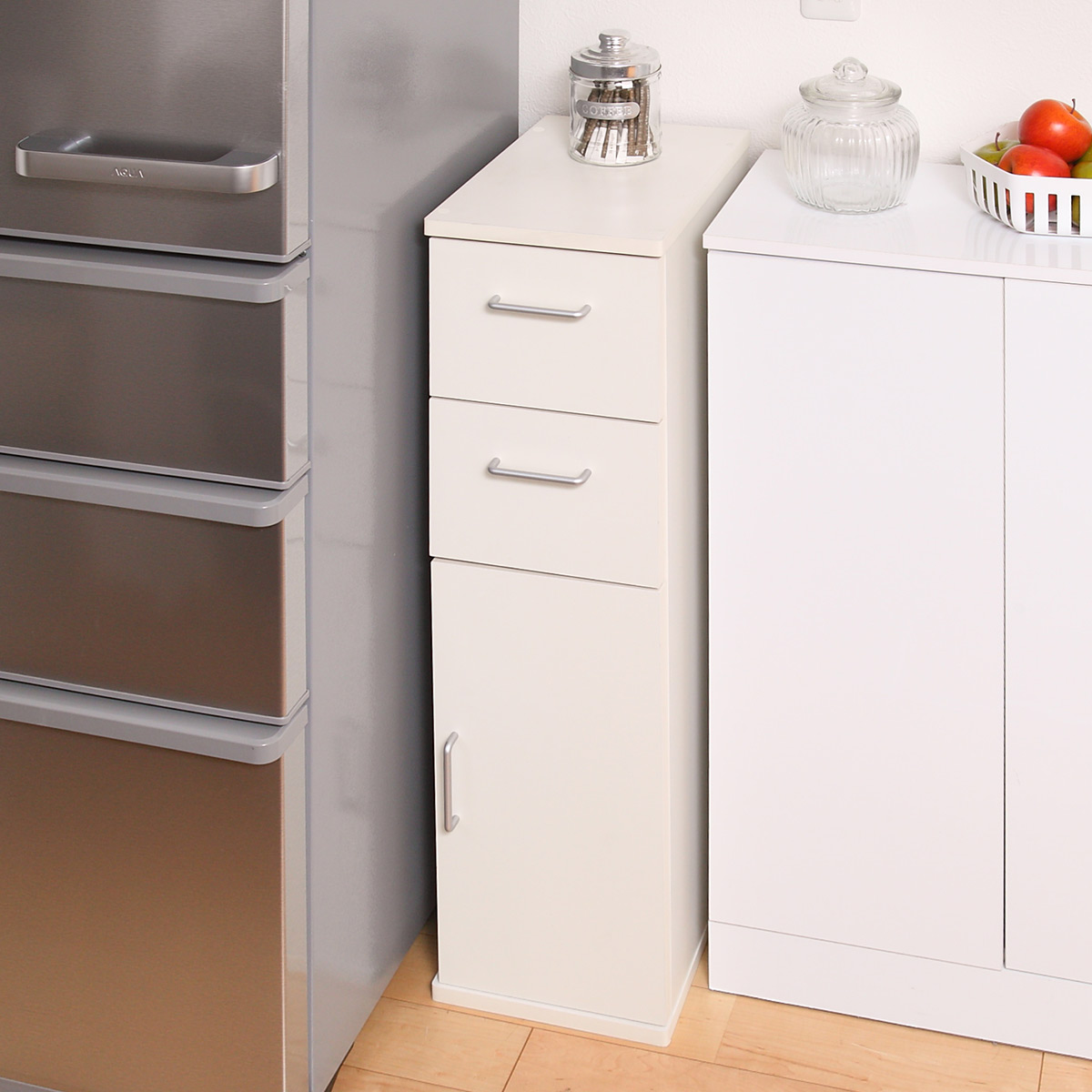 朝日木材加工 キッチン収納 すき間収納 スリムチェスト 引出し 2段 木