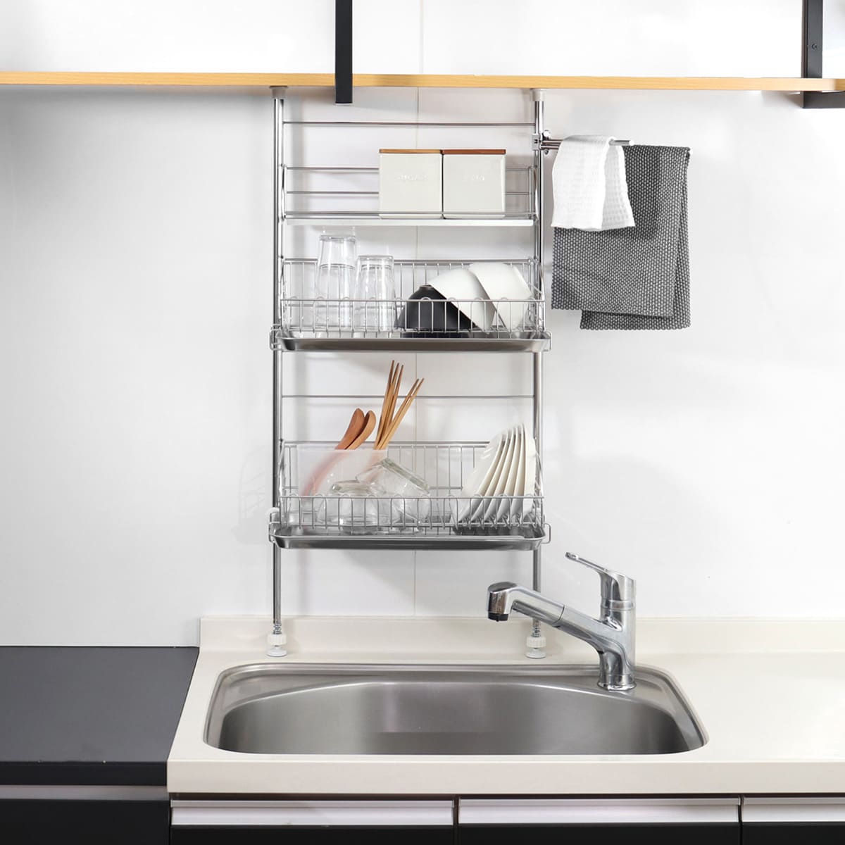 ヨシカワ 水切りラック バスケットが外せる突っ張り水切り