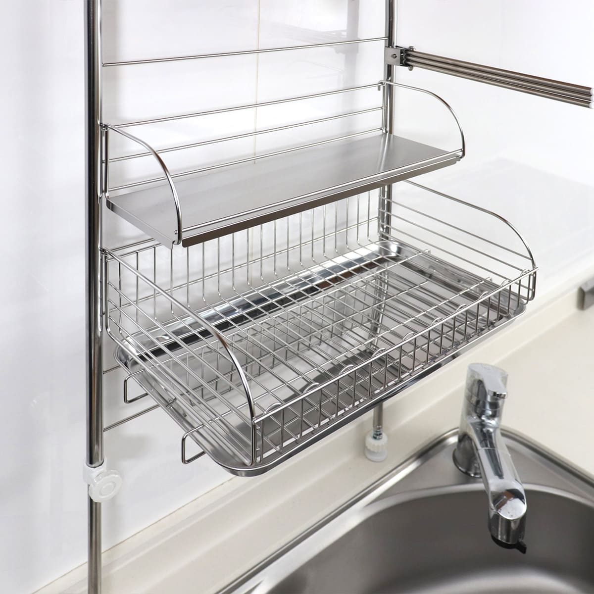 ヨシカワ 水切りラック バスケットが外せる突っ張り水切り