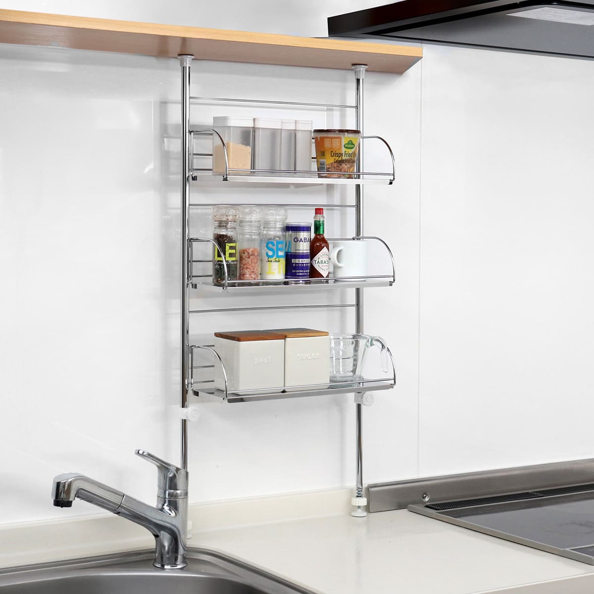 ヨシカワ 調味料ラック 突っ張り スパイスラック 3段 幅40cm （ 日本製