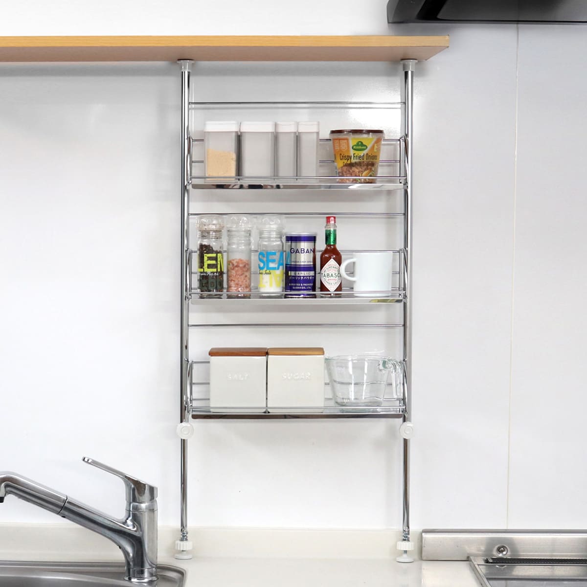 ヨシカワ 調味料ラック 突っ張り スパイスラック 3段 幅40cm （ 日本製