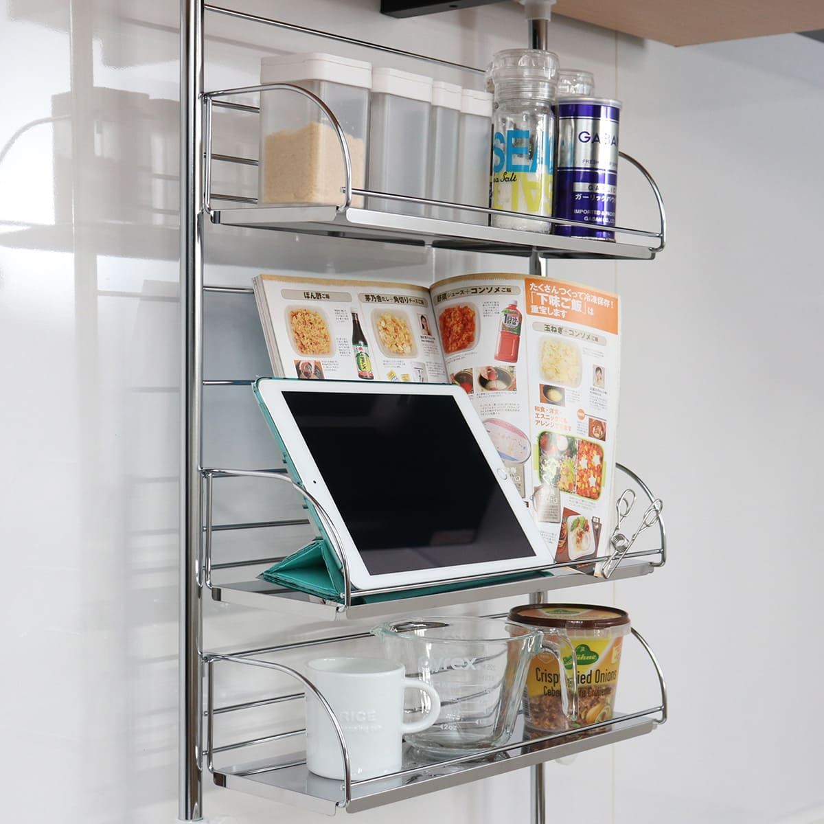 ヨシカワ 調味料ラック 突っ張り スパイスラック 3段 幅40cm （ 日本製