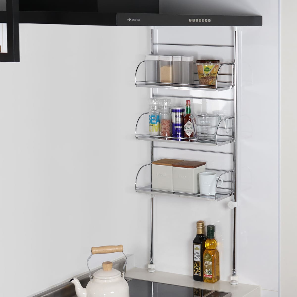 ヨシカワ 調味料ラック 突っ張り スパイスラック 3段 幅40cm （ 日本製