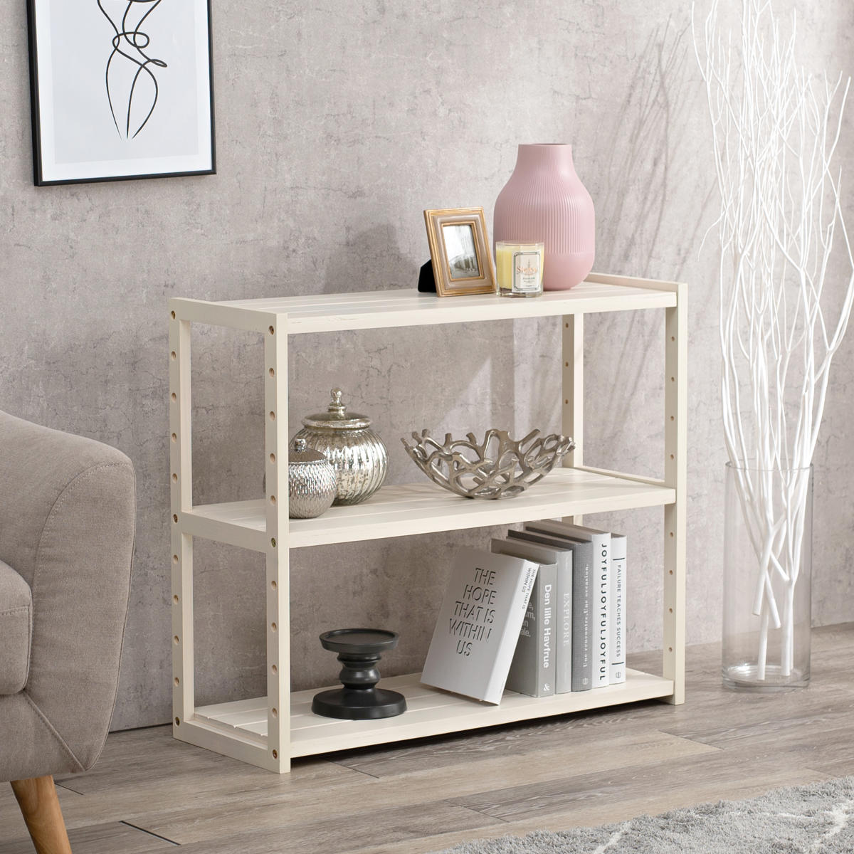 木製ラック ホワイト 収納棚 HAGiHARA（萩原） オープンラック 4段 木製 ディスプレイラック ウッド