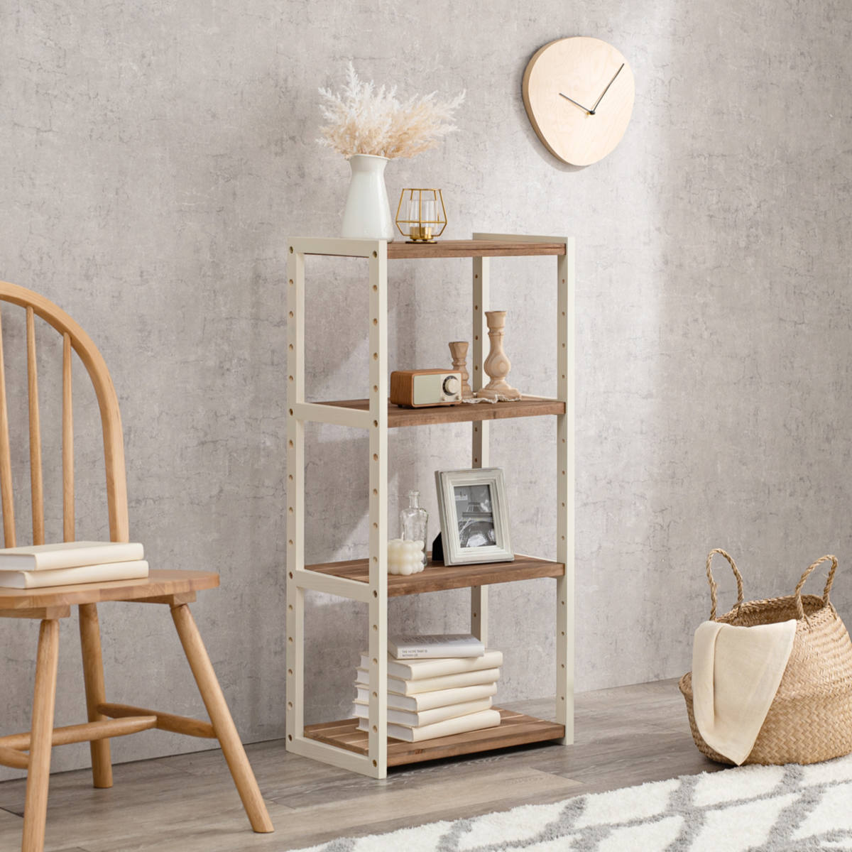 HAGiHARA（萩原） オープンラック 4段 木製 ディスプレイラック ウッド