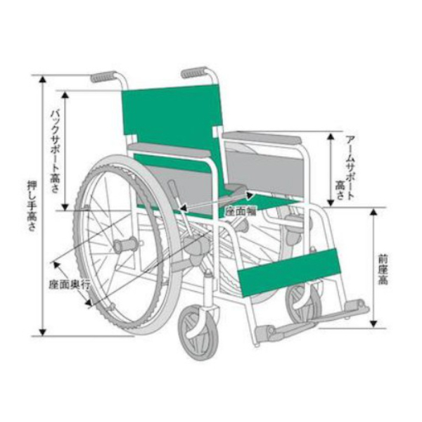 マキテック 車いす アルミ製 介助式 背折れタイプ 緑チェック 座面幅