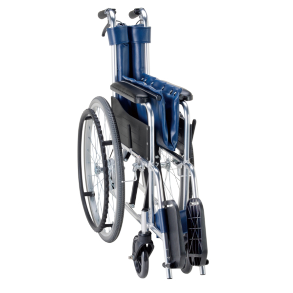 マキテック 車いす アルミ製 自走式 背固定 紺（ビニールレザーシート