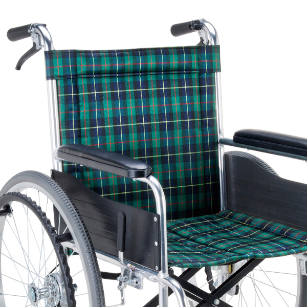 マキテック 車いす アルミ製 自走式 背固定 緑チェック（ナイロン