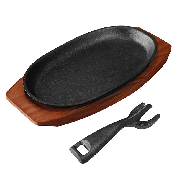 鉄板 ステーキ皿 24cm 鉄鋳物製 木製プレート付き ハンドル付き IH