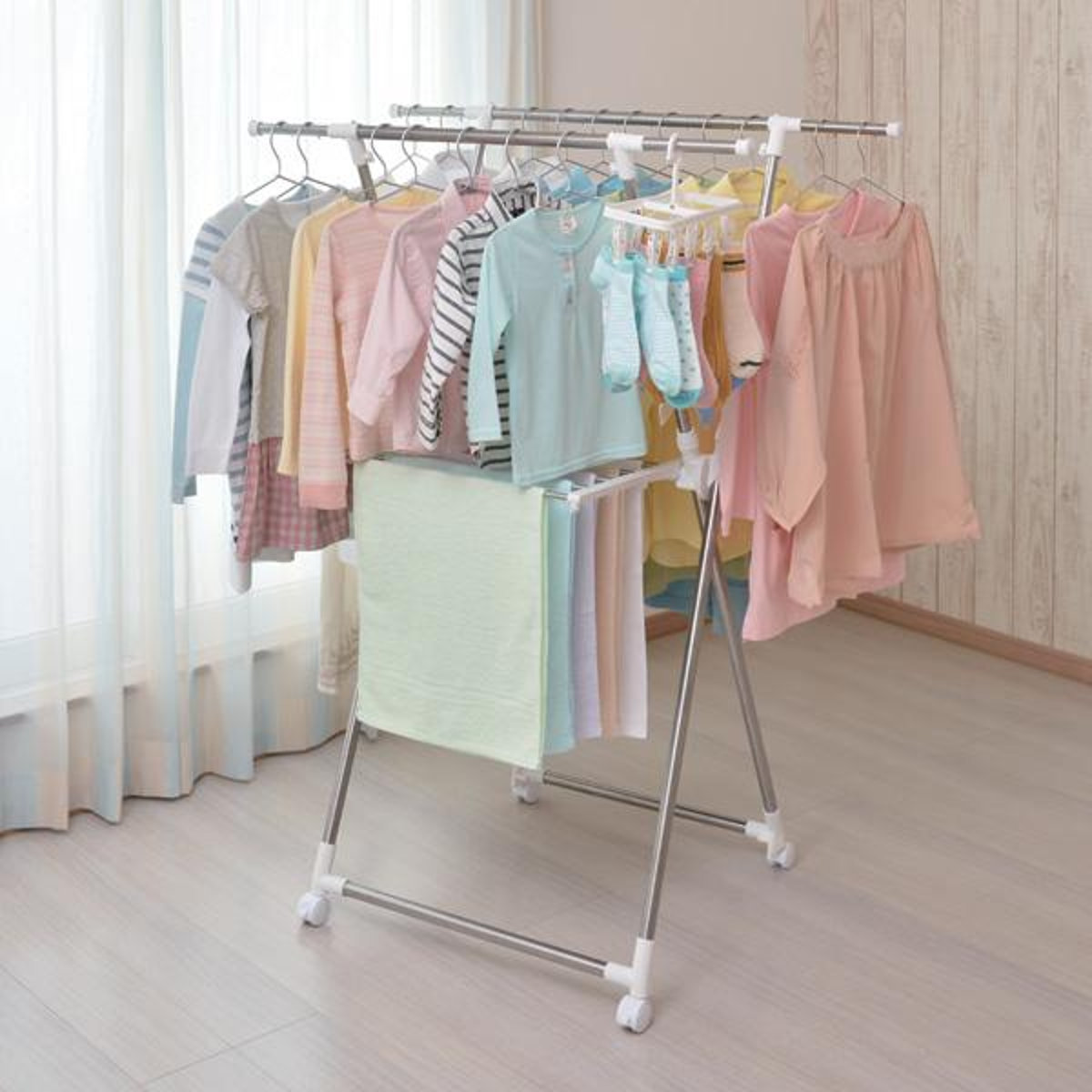 PORISH 室内物干し 伸縮式室内物干しX型コンパクト ステンレス （ X型