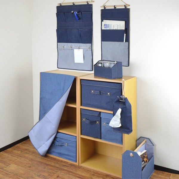 ウォールポケット 42×72cm デニム 収納ポケット 壁掛け 布製 （ 収納