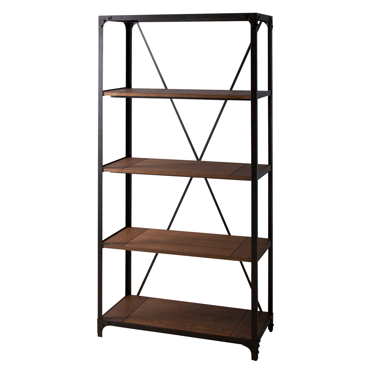 本棚 本棚 6段収納ラック オープンシェルフ付き ヴィンテージ