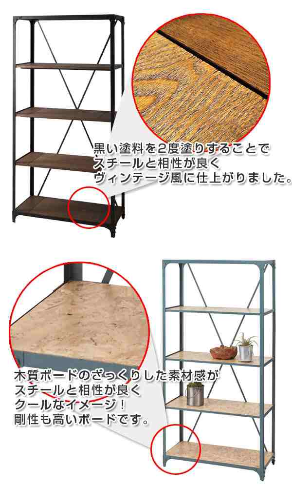 東谷 オープンラック 幅91cm 4段 スチールフレーム ヴィンテージ