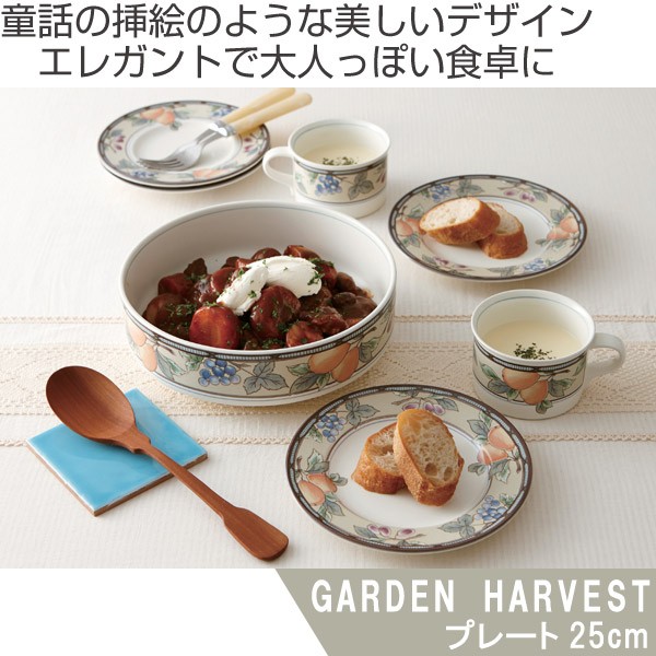 ストライプ模様の陶器プレートセット 6枚 プレート 25cm 洋食器 ガーデンハーベスト 硬質陶器 6枚セット （ 皿