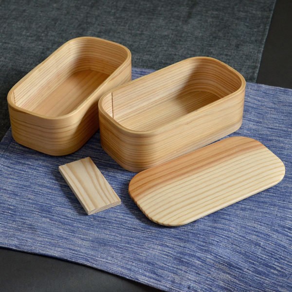 曲げわっぱ 弁当箱 日本製 長角 二段 木製 930ml 仕切り付き （ お弁当
